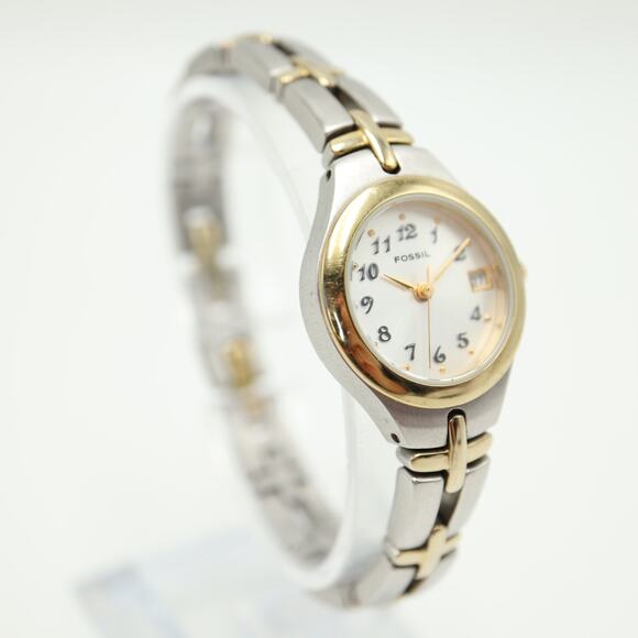 Fossil F2 Two Tone Womens 23mm Round Date Watch 6" Bracelet ES9439 w New Battery - Picture 7 of 12